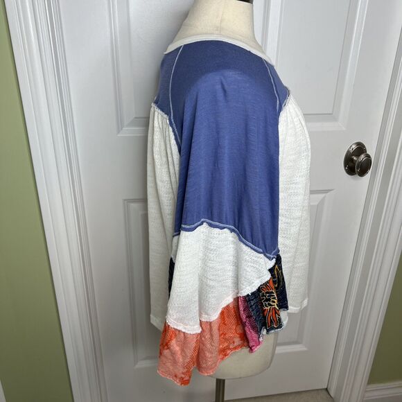 We The Free People Friday Fever Batwing Boho Oversized Thermal Top Blue Small - Picture 3 of 7